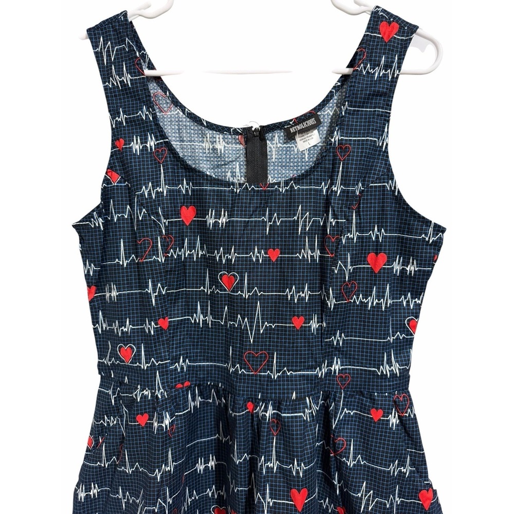 Retrolicious EKG Heart Beat Pattern‎ A-Line Dress Navy Blue Women's Size Large - Picture 2 of 8